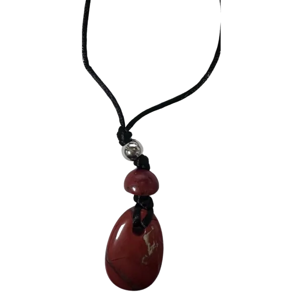 Collier en Jaspe rouge  avec une Perle métallique et un cordon noir - Energie| Dans les yeux de Gaïa