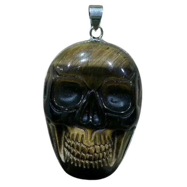 Pendentif Crâne en Oeil de Tigre | Protection - Dans les Yeux de Gaïa