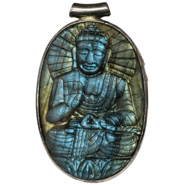 Pendentif Bouddha en Labradorite sur Argent 925 – Bijou Spirituel  | Dans les Yeux de Gaïa