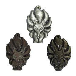 🦊Pendentif renard à 9 queues en obsidienne – Clairvoyance, intuition et protection | Dans les Yeux de Gaïa
