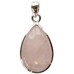 Pendentif argent goutte Quartz Rose - grand modèle