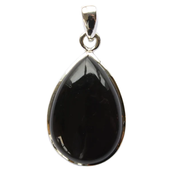 Pendentif argent goutte Obsidienne Noire - grand modèle