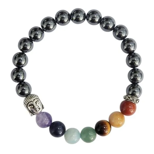 Bracelet 7 Chakras Hématite Perles rondes 8 mm 