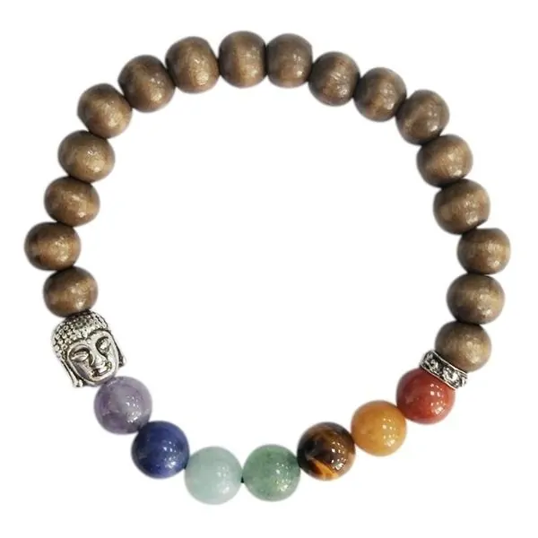 Bracelet 7 Chakras Bois Perles rondes 8 mm | Dans les Yeux de Gaia