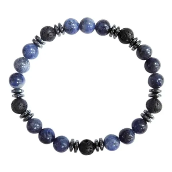 Bracelet H Sodalite, Pierre de lave Perles rondes 8 mm 