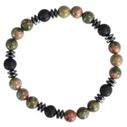Bracelet H Unakite, Pierre de lave Perles rondes 8 mm 