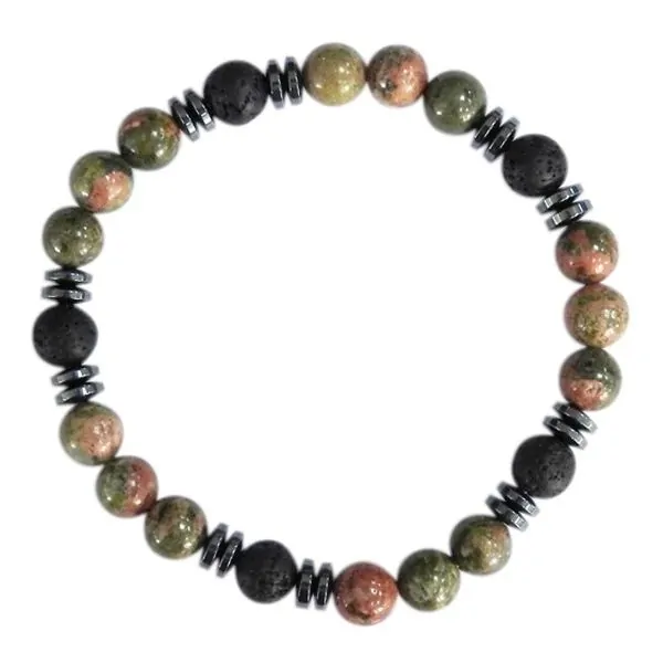 Bracelet H Unakite, Pierre de lave Perles rondes 8 mm 