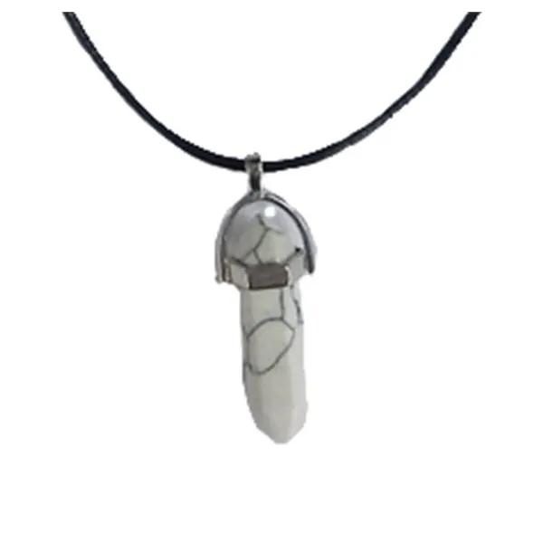 Collier Howlite Blanche Pointe Cordon noir 