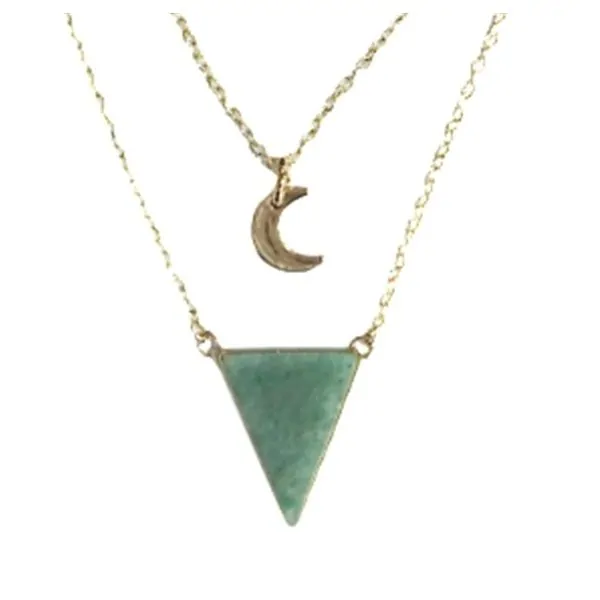 Collier Aventurine Verte Triangle et Lune Chaîne dorée 