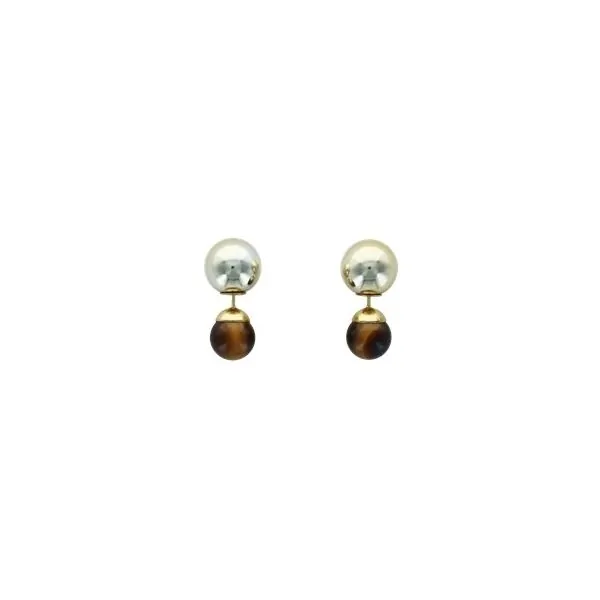 Boucles d'oreilles Oeil de Tigre Boules Réversibles Métal Doré 