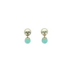 Boucles d'oreilles Amazonite Boules Réversibles Métal Doré 