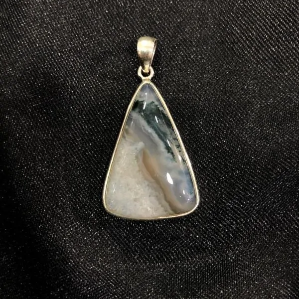 Pendentif Agate Mousse serti en Argent 925 -3 | Dans les yeux de Gaïa