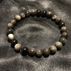 Bracelet Obsidienne Argentée 8mm | Bracelets en Pierres | Dans les yeux de Gaïa