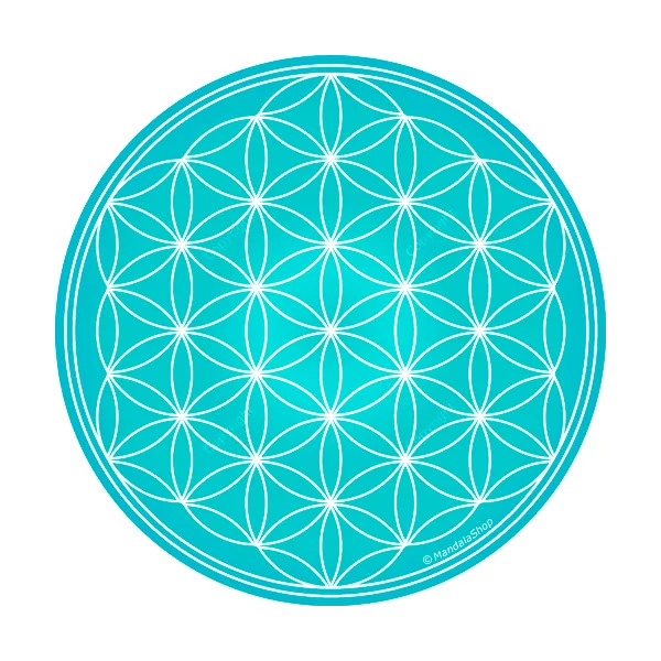 Photo d'un disque harmonisant fleur de vie turquoise | Dans les Yeux de Gaia