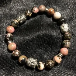 Bracelet Rhodonite 3 Bouddhas 8mm | Bracelets en Pierres | Dans les yeux de Gaïa