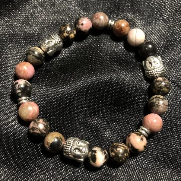 Bracelet Rhodonite 3 Bouddhas 8mm | Bracelets en Pierres | Dans les yeux de Gaïa