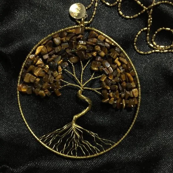 Collier artisanal arbre de vie en oeil de tigre | Dans les yeux de Gaïa