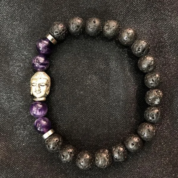 Bracelet Pierre de Lave et Améthyste 8mm - Minéraux | Dans les yeux de Gaïa