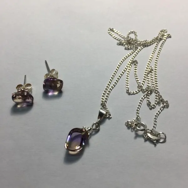 Ensemble Boucles d'oreilles, Pendentif Amétrine avec chaine en argent