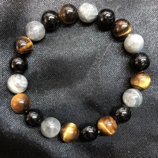 Bracelet Tourmaline, labradorite oeil de tigre 10mm| Dans les Yeux de Gaïa