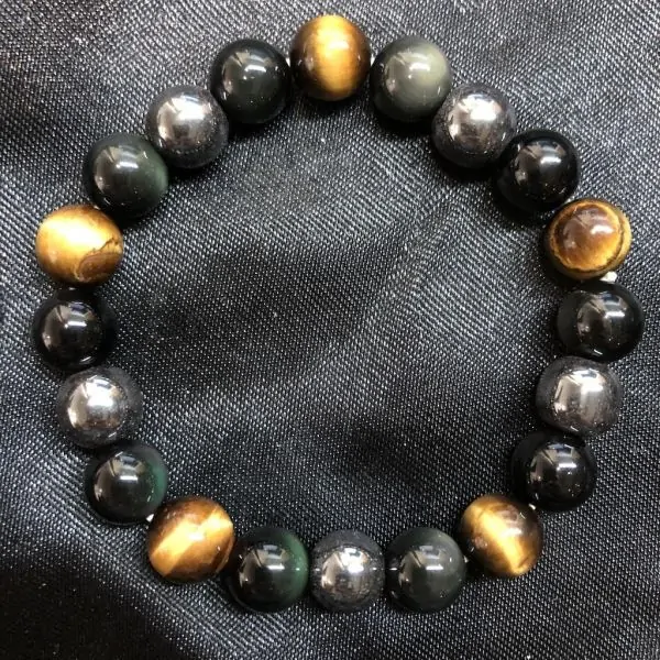 Bracelet Obsidienne noire Oeil de tigre Hématite 10mm | Dans les yeux de Gaïa