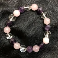 Bracelet Améthyste Quartz Rose Cristal de Roche 10mm - Bracelets