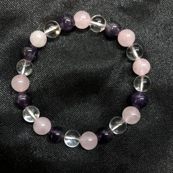 Bracelet Améthyste Quartz Rose et Cristal de Roche 8 mm 1 - Lithothérapie |Dans les Yeux de Gaïa