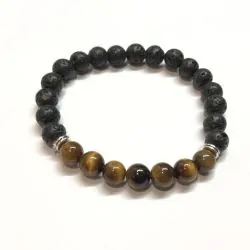 Bracelet Oeil de tigre et Pierre de lave Perles rondes 8 mm | Pierres