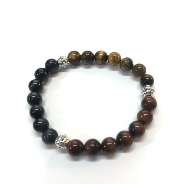 Bracelet Oeil de tigre, de faucon et de taureau 8mm B8M - Minéraux