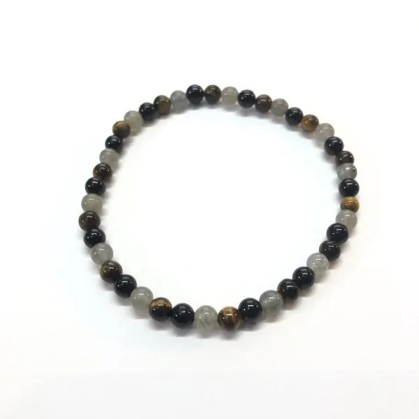 Bracelet en labradorite, tourmaline et oeil de tigre 4mm | Dans les Yeux de Gaïa