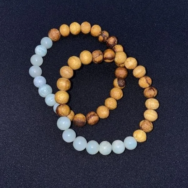 Bracelet en Bois de Palo Santo et Amazonite, photo 1 | Dans les Yeux de Gaia