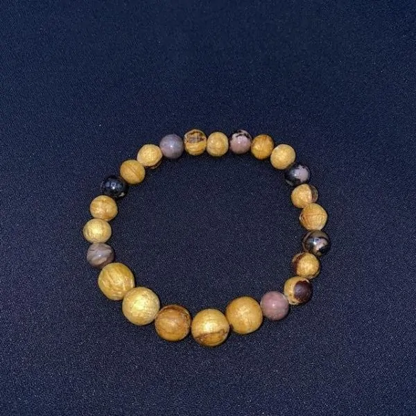 Bracelet en Bois de Palo Santo et Rhodonite, photo 1 | Dans les Yeux de Gaia