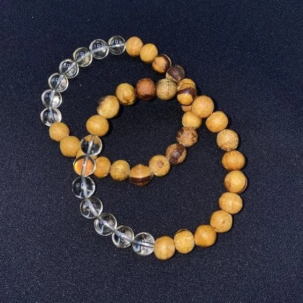 Bracelet en Bois de Palo Santo et Cristal de Roche | Dans les yeux de Gaïa