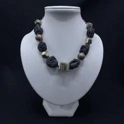 Collier en Pyrite et Tectite | Colliers en Minéraux | Dans les yeux de Gaïa