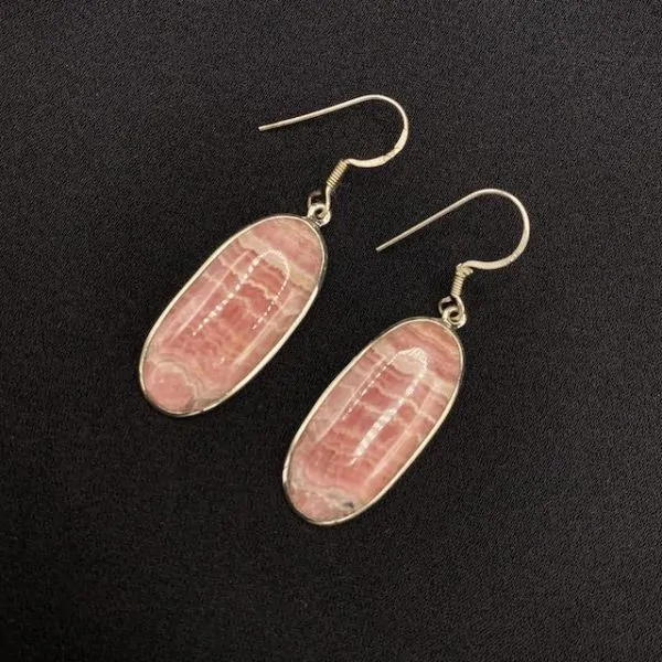 Boucles d'oreilles en Rhodochrosite montées sur Argent -4