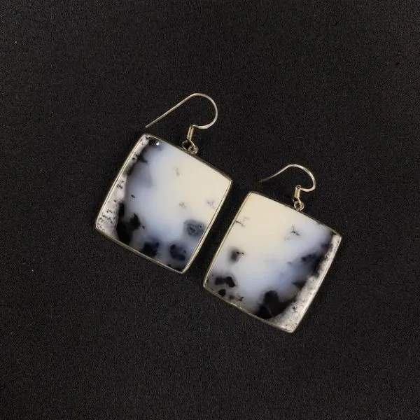 Boucles d'oreilles en Agate Dendritique montées sur Argent -4