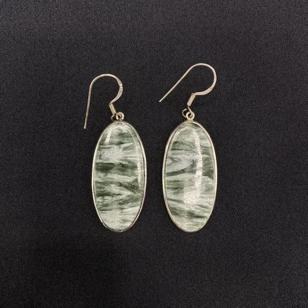 Boucles d'oreilles en Séraphinite montées sur Argent -4 | Dans les yeux de Gaïa