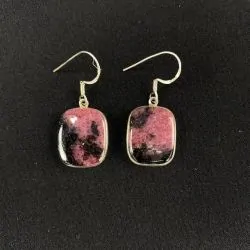 Boucles d'oreilles en Rhodonite montées sur Argent, photo 1 | Dans les Yeux de Gaia