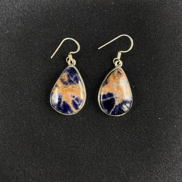 Boucles d'oreilles en Sodalite montées sur Argent, photo 1 | Dans les Yeux de Gaia