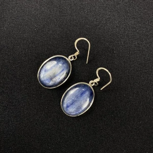 Boucles d'oreilles en Cyanite montées sur Argent -1| Dans les yeux de Gaïa