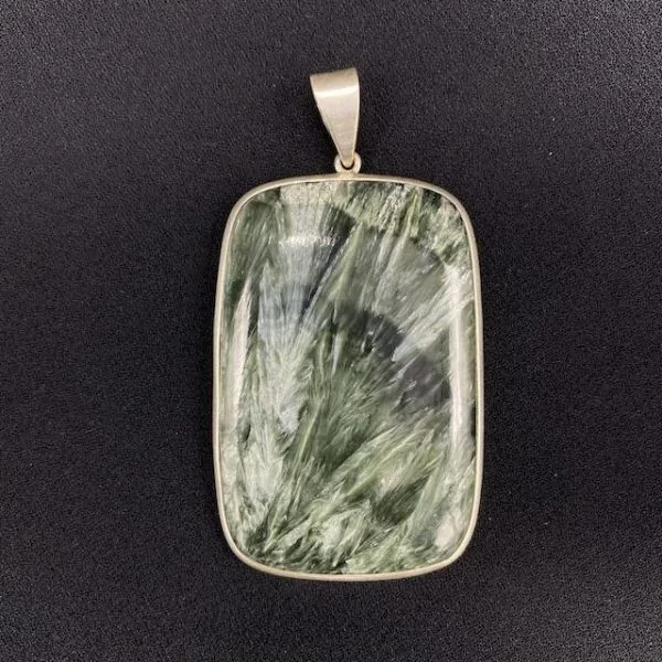 Pendentif en Séraphinite serti sur Argent 925 -12| Pendentifs en Minéraux | Dans les yeux de Gaïa
