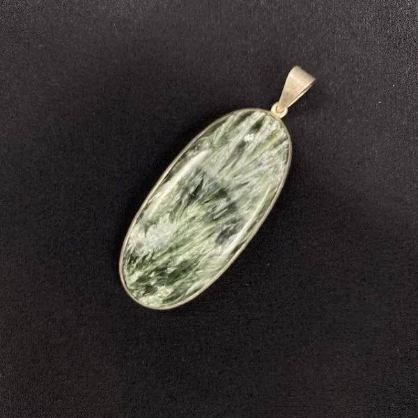 Pendentif en Séraphinite serti sur Argent 925 -11| Pendentifs en Minéraux | Dans les yeux de Gaïa