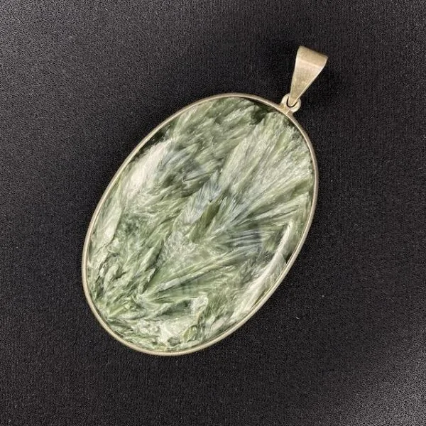 Pendentif en Séraphinite serti sur Argent 925 -9| Pendentifs en Minéraux | Dans les yeux de Gaïa