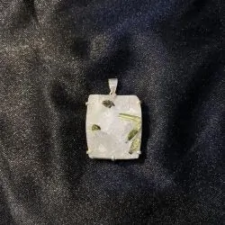 Pendentif Calcite et Tourmaline Verte Brute Serti sur Argent 925 -2