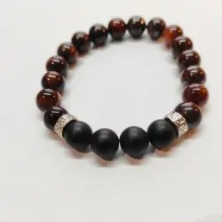 Bracelet Oeil de Taureau et Onyx noir 10mm | Dans les yeux de Gaïa