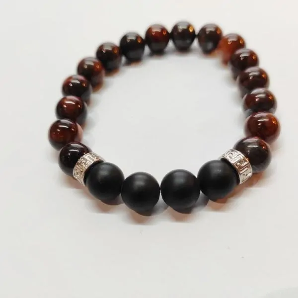 Bracelet Oeil de Taureau et Onyx noir 10mm | Dans les yeux de Gaïa