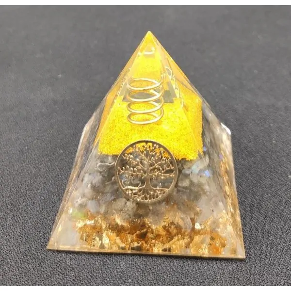 Mini Pyramide Orgonite Labradorite – Protection Énergétique, Intuition, Lithothérapie | Dans les Yeux de Gaïa