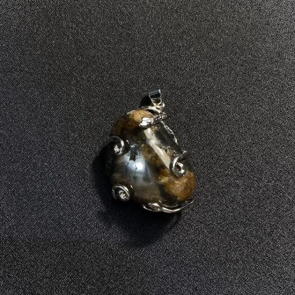 Pendentif Chiastolite Serti sur Métal Argenté | Dans les yeux de Gaïa