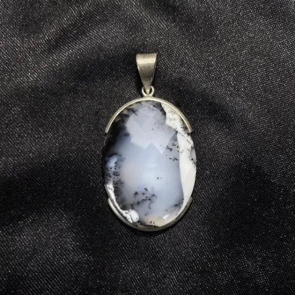 Pendentif en Agate Dendritique Serti en Argent 925 -10| Pendentifs en Minéraux | Dans les yeux de Gaïa