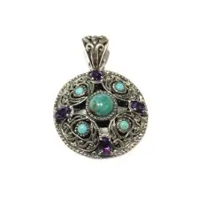 Pendentif Turquoise et Améthyste - Minéraux | Dans les yeux de Gaïa